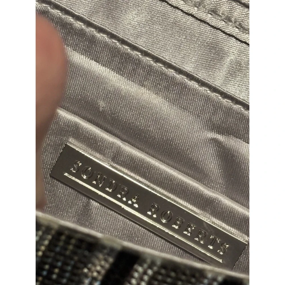 Sondra Roberts Silver Black Rhinestone Stripe Clutch Chain Evening Bag[C]